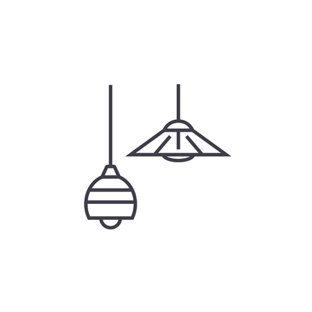 ceiling lamps vector line icon, sign, illustration on white background, editable strokesのイラスト素材
