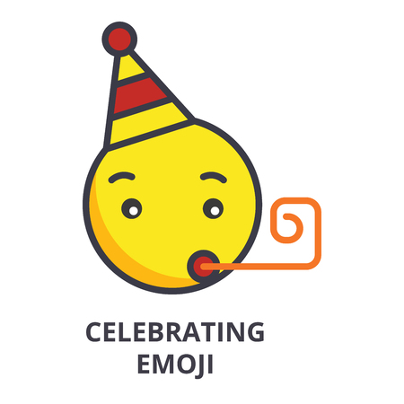 celebrating emoji vector line icon, sign, illustration on white background, editable strokesのイラスト素材