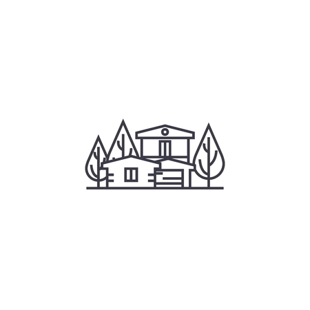 country house vector line icon, sign, illustration on white background, editable strokesのイラスト素材