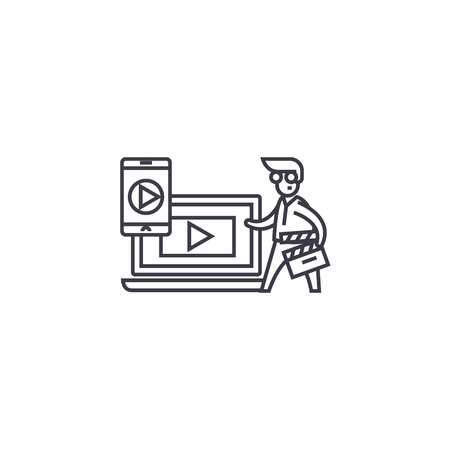 digital video production vector line icon, sign, illustration on white background, editable strokesのイラスト素材