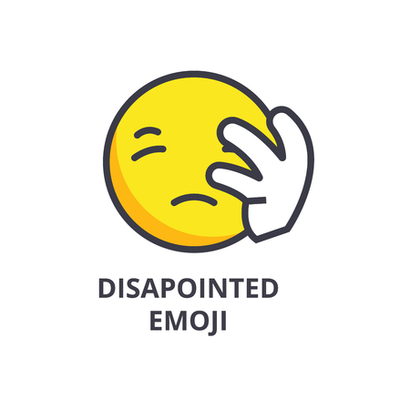 disapointed emoji vector line icon, sign, illustration on white background, editable strokesのイラスト素材