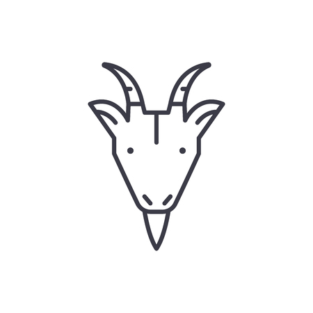 farm goat head vector line icon, sign, illustration on white background, editable strokesのイラスト素材