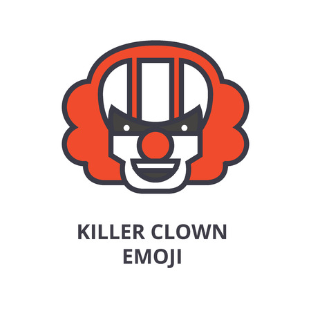 killer clown emoji vector line icon, sign, illustration on white background, editable strokesのイラスト素材
