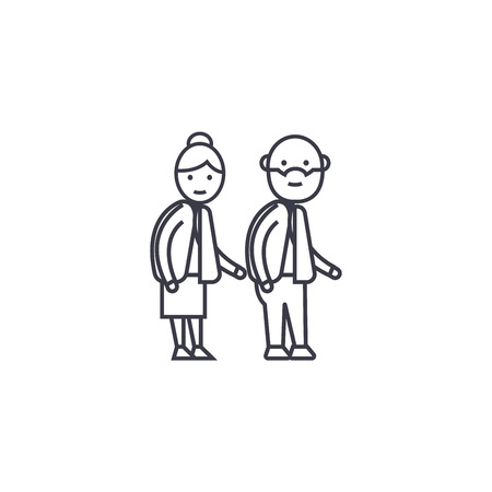 old couple vector line icon, sign, illustration on white background, editable strokesのイラスト素材