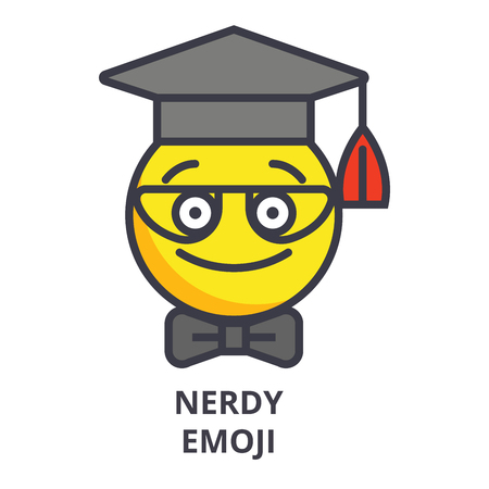 nerdy student emoji vector line icon, sign, illustration on white background, editable strokesのイラスト素材