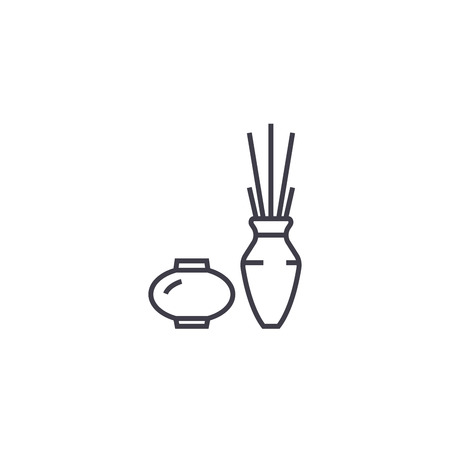 two vases interior vector line icon, sign, illustration on white background, editable strokesのイラスト素材
