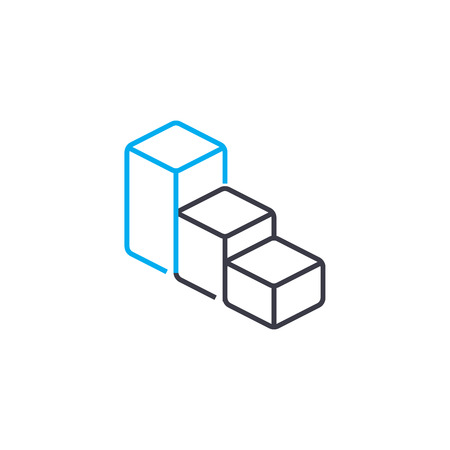 3D bar chart vector thin line stroke icon. 3D bar chart outline illustration, linear sign, symbol isolated concept.のイラスト素材