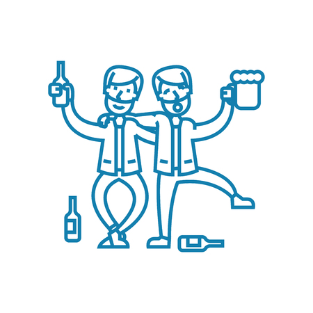 Drinking with friends line icon, vector illustration. Drinking with friends linear concept sign.のイラスト素材