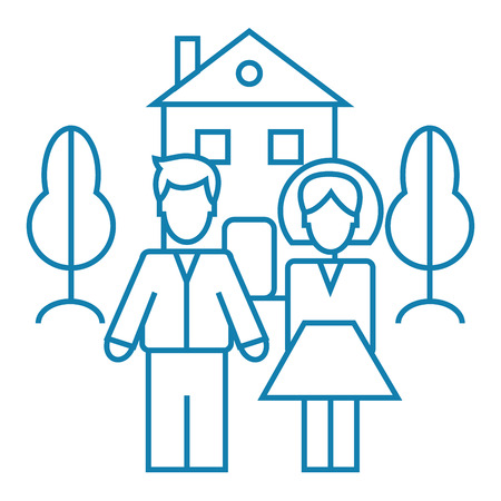 Family wellbeing line icon, vector illustration. Family wellbeing linear concept sign.のイラスト素材