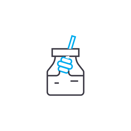 Glass with a tube line icon, vector illustration. Glass with a tube linear concept sign.のイラスト素材