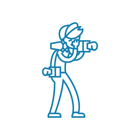 Professional photojournalist line icon, vector illustration. Professional photojournalist linear concept sign.のイラスト素材