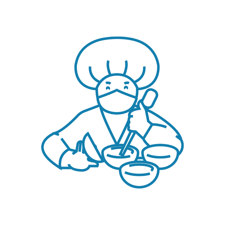 Working as a cook line icon, vector illustration. Working as a cook linear concept sign.のイラスト素材