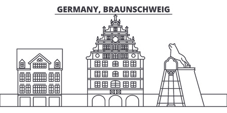 Germany, Braunschweig line skyline vector illustration. Germany, Braunschweig linear cityscape with famous landmarks, city sights, vector design landscape.のイラスト素材