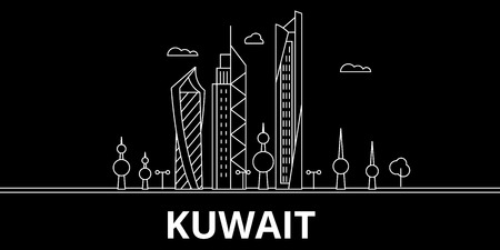 Kuwait silhouette skyline, vector city, kuwaiti linear architecture, buildings. Kuwait line travel illustration, landmarkflat icon, kuwaiti outline design, bannerの素材 [FY310102159783]