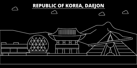 Daejon silhouette skyline. South Korea - Daejon vector city, korean linear architecture, buildings. Daejon line travel illustration, landmarks. South Korea flat icon, korean outline design bannerのイラスト素材