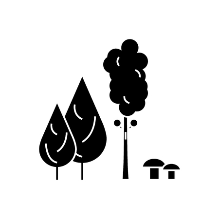 Forest trees black icon, vector illustration. Forest trees  concept sign.のイラスト素材