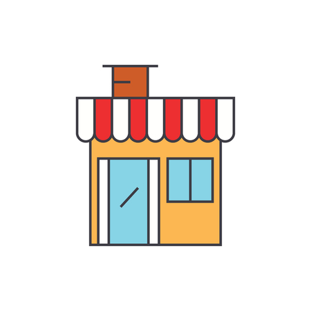 Shop building line icon, vector illustration. Shop building flat concept sign.のイラスト素材