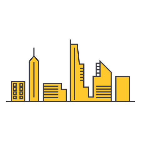 Urban skyline  line icon, vector illustration. Urban skyline  flat concept sign.のイラスト素材
