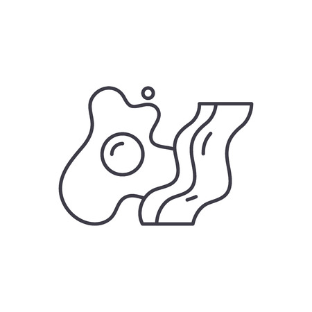 Bacon and eggs line icon concept. Bacon and eggs vector linear illustration, sign, symbolのイラスト素材