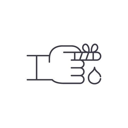 Bandaged finger line icon concept. Bandaged finger vector linear illustration, sign, symbolのイラスト素材