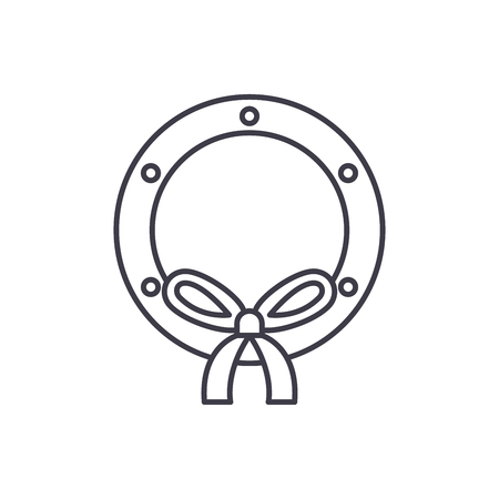 Christmas decor wreath line icon concept. Christmas decor wreath vector linear illustration, sign, symbolのイラスト素材