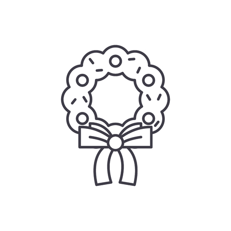 Christmas wreath line icon concept. Christmas wreath vector linear illustration, sign, symbolのイラスト素材