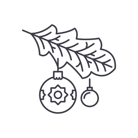 Christmas tree branch line icon concept. Christmas tree branch vector linear illustration, sign, symbolのイラスト素材