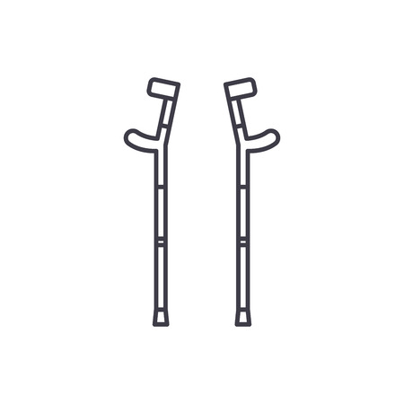 Crutches line icon concept. Crutches vector linear illustration, sign, symbolのイラスト素材