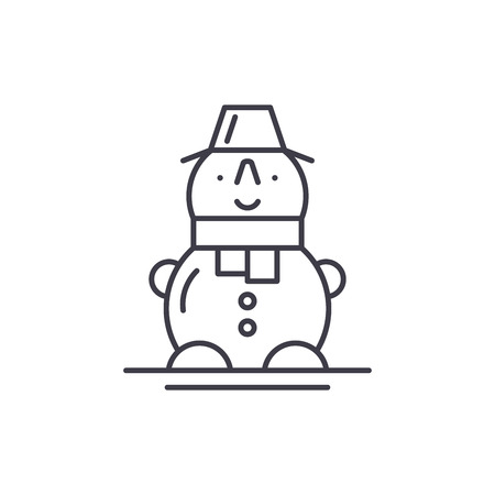 Cute snowman line icon concept. Cute snowman vector linear illustration, sign, symbolのイラスト素材