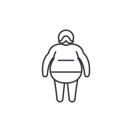 Fat man line icon concept. Fat man vector linear illustration, sign, symbolのイラスト素材