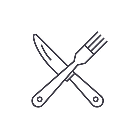 Fork and knife line icon concept. Fork and knife vector linear illustration, sign, symbolのイラスト素材
