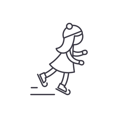 Girl skating line icon concept. Girl skating vector linear illustration, sign, symbolのイラスト素材