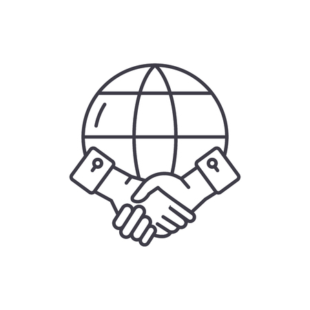 Global partnership line icon concept. Global partnership vector linear illustration, sign, symbolのイラスト素材