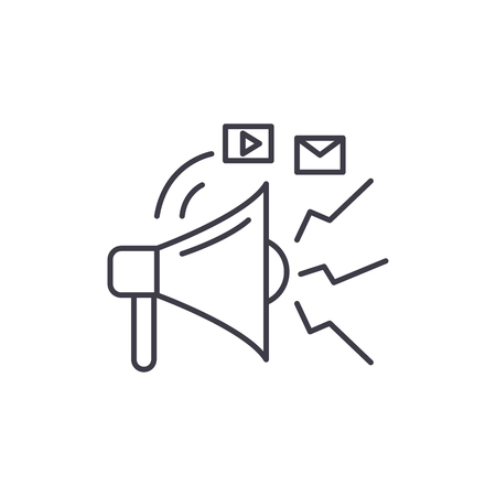 Marketing promotions line icon concept. Marketing promotions vector linear illustration, sign, symbolのイラスト素材