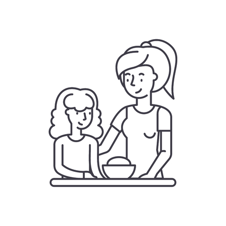 Mom and daughter line icon concept. Mom and daughter vector linear illustration, sign, symbolのイラスト素材