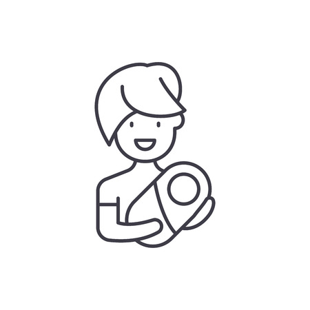 Mom with baby line icon concept. Mom with baby vector linear illustration, sign, symbolのイラスト素材