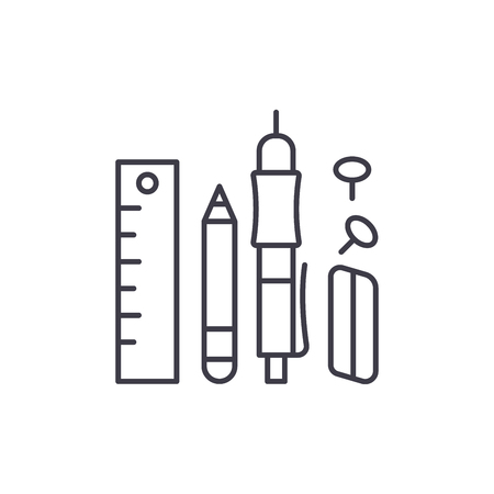 Office supplies line icon concept. Office supplies vector linear illustration, sign, symbolのイラスト素材