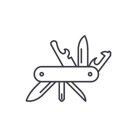 Multi knife line icon concept. Multi knife vector linear illustration, symbol, signのイラスト素材