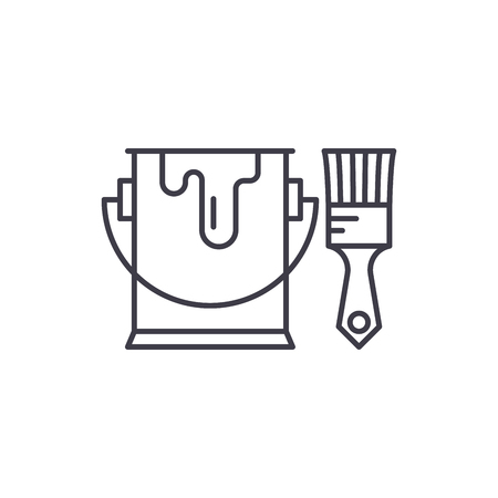 Paint and brush line icon concept. Paint and brush vector linear illustration, sign, symbolのイラスト素材