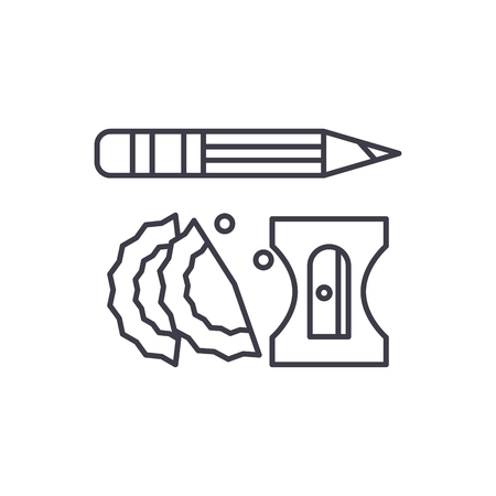 Pencil and sharpener line icon concept. Pencil and sharpener vector linear illustration, sign, symbolのイラスト素材