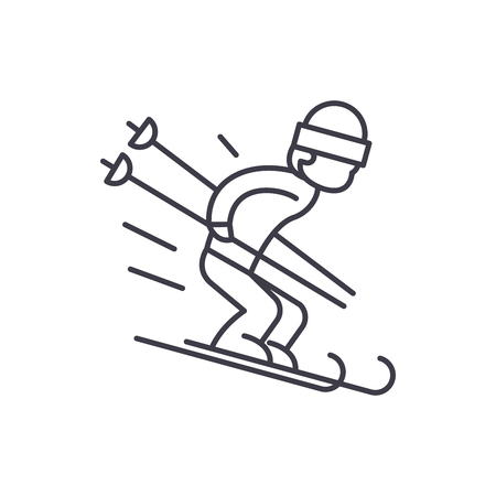 Snow skiing line icon concept. Snow skiing vector linear illustration, sign, symbolのイラスト素材