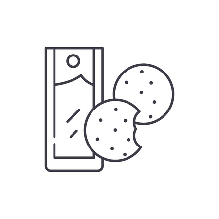 Tea with cookies line icon concept. Tea with cookies vector linear illustration, sign, symbolのイラスト素材