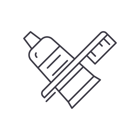 Toothbrush and toothpaste line icon concept. Toothbrush and toothpaste vector linear illustration, sign, symbolのイラスト素材