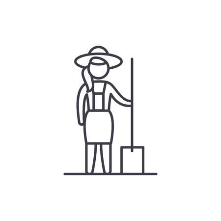 Woman farmer line icon concept. Woman farmer vector linear illustration, sign, symbolのイラスト素材