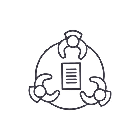 Working group line icon concept. Working group vector linear illustration, sign, symbolのイラスト素材