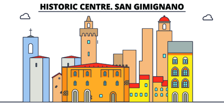Historic Centre. San Gimignano line travel landmark, skyline vector design. Historic Centre. San Gimignano linear illustration.のイラスト素材
