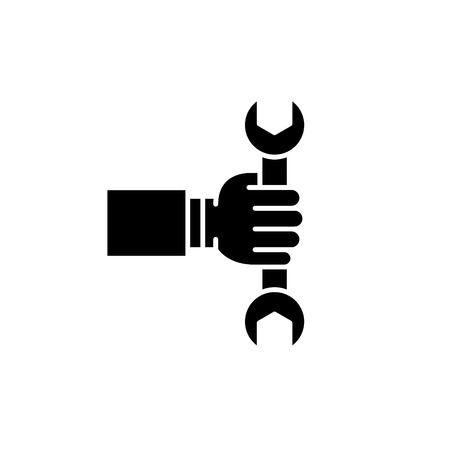 Business production black icon, concept vector sign on isolated background. Business production illustration, symbolのイラスト素材