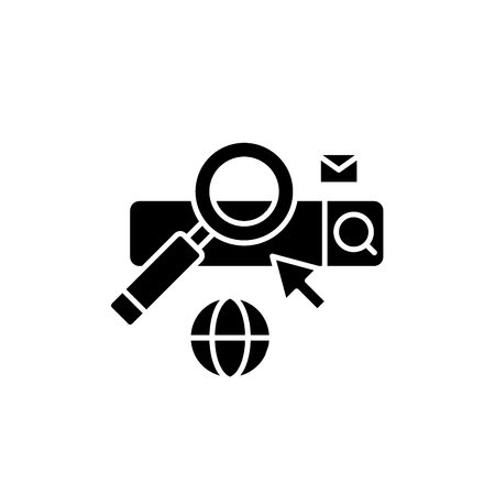 Searching black icon, concept vector sign on isolated background. Searching illustration, symbolのイラスト素材