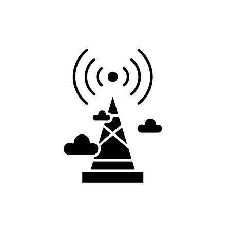 Wireless broadcasting  black icon, concept vector sign on isolated background. Wireless broadcasting  illustration, symbolのイラスト素材