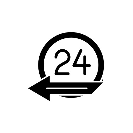 24 hours service black icon, concept vector sign on isolated background. 24 hours service...